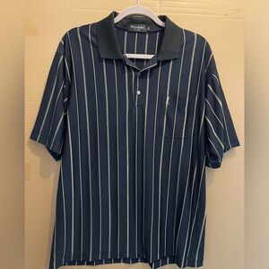YSL silk striped polo shirt in navy & golden/yellow size XXL